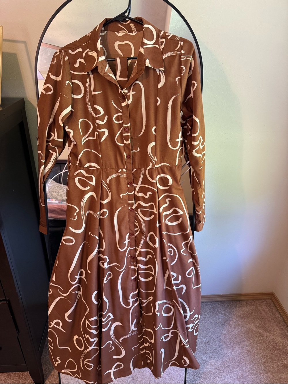 Versona Brown and White Abstract Button-Front Dress - Picture 2 of 6